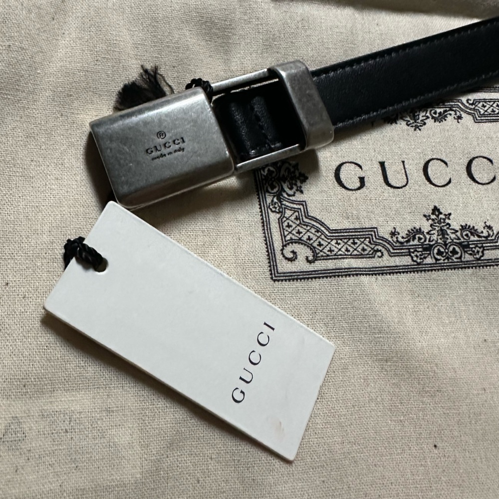 Gucci Black Leather Belt with Silver Buckle